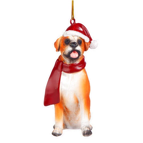 Design Toscano JH576303 Christmas Xmas Boxer Holiday Dog Ornaments, Full Color