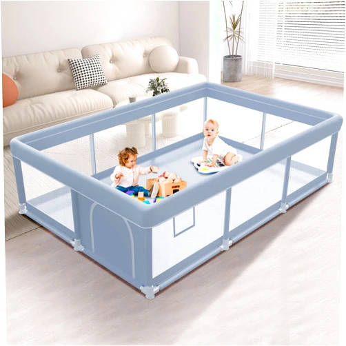 XVISHX 74 x 50 Inch Baby Playpen, Playpen for Babies and Toddlers, Baby Play Pen Playard for Indoor & Outdoor Active Center Game Fence, with Skin-Friendly Fabric and Soft Breathable Mesh, Grey