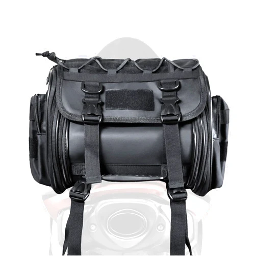 MZS Motorcycle Travel Luggage Bag, 27L Expandable Motorcycle Tail Bag Rack Trunk Saddle Storage, Motorbike Rear Seat Bag With Shoulder Strap Waterproof Rain Cover