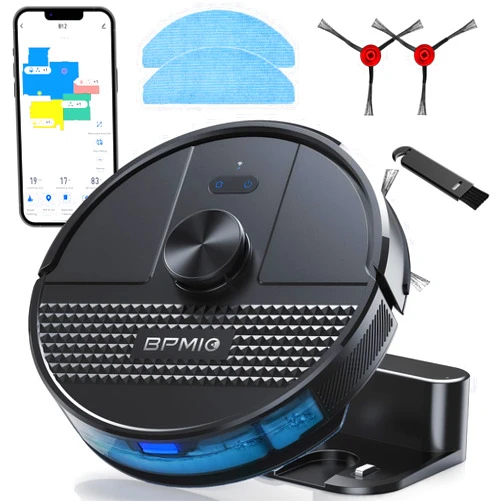 BPMIO Robot Vacuum and Mop Combo 4500Pa Max Suction with LiDAR Navigation Smart Mapping, 145 Min Runtime Customized Cleaning Schedule, Works with Alexa/WiFi/App, Great for Pet Hair, Carpet, Hard Floor