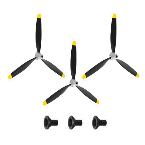 RCkuler 3PCS 3-Blade Propeller, Compatible with Volantexrc 4 Channel F4U Corsair (Wingspan 400mm and P47 Thunderbolt RC Plane, Replacement Nose Cone Kit Props, with Savers and Adapters