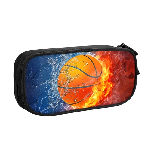 SNAPMADE Basketball Pencil Case for Sports Boys Girls, High Capacity Cool Black Pencil Pouch with Zippers, Sport Pencil Box Stationery Organizer Multifunction Bag for Business Office
