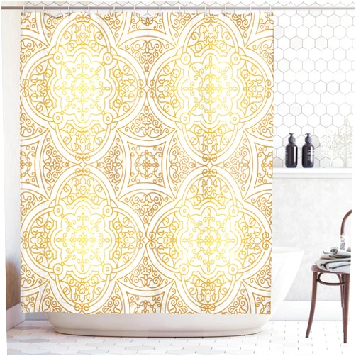 Lunarable Mandala Shower Curtain, Victorian Style of Motifs Curled with Classical and Oriental Tile of an Outline Artwork, Cloth Fabric Bathroom Decor Set with Hooks, 105