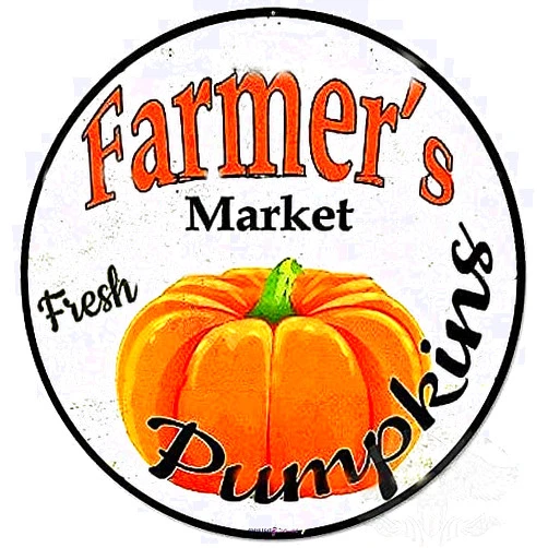 Eletina New Rustic Metal Tin Sign Farmers Market Fresh Pumpkins 12 Round Sign Rustic Retro Kitchen Decor Tin Sign Wall Door Hanger Decor Sign
