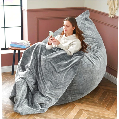 SIMFLAG 3 in 1 Bean Bag Chair, Giant Bean Bag Chair for Adult, Bean Bag Sofa with Removable Cover and Ultra Soft Blanket, Comfy Chair for Living Room, Bedroom and Dorm (Grey)