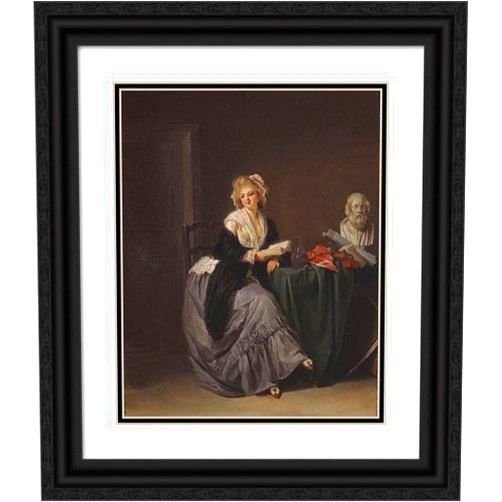 ArtDirect Marie-Marc-Antoine Bilcoq 15x18 Black Ornate Frame and Double Matted Museum Art Print Titled: The Reading Light