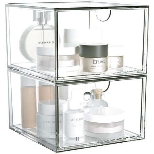 CANITORON Stackable Drawer Storage,2Pack Clear Storage Drawer Bins for Under Sink, Cabinets,Kitchen,Bedroom Storage and Bathroom Organize,Makeup Organizer for Cosmetic and Beauty Supplies.