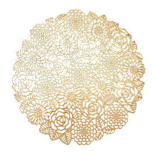VUDECO Gold Placemats Set of 6 Elegant Gold Round Placemats Fancy Gold Charger Dining Table Decorative Table Mats Set of 6 Fall Place Mats Table Mats Round Vinyl Placemats Place Mats Indoor Set of 6