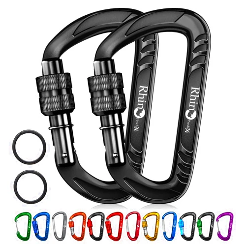 Rhino Produxs 12kN Heavy Duty Carabiner Clips, for Securing Pets, Camping, Hiking, Hammock, Dog Leash Harness, Keychains