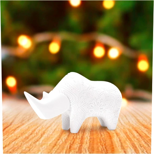SANDYBAYTAS Rhino Statue for Home Shelf Decor, Resin Rhino Sculpture, Hand-Carved Animal Figurine Collectible Gift for Home Office Living Room Bookshelf Mantel Table Centerpiece(White)