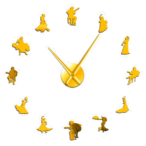 Xinxin Wall Clock Flamenco Dancers Mirror Effect Big Time DIY Wall Clock Spanish Dancer Silhouette Wall Watch Street Dance Studio Wall Art Decor