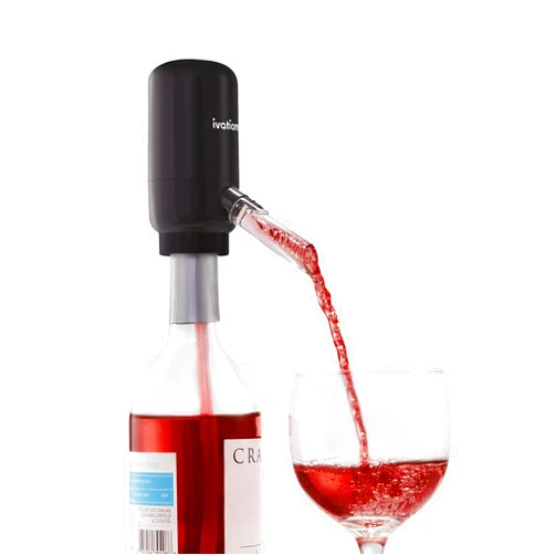 Ivation Wine Aerator & Dispenser with Flexible Tube | Electric Battery-Operated Universal Wine Bottle Spout with Automatic Button Dispenser, Aeration Control, Integrated LED Light & Removable Rod