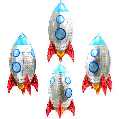 Hokilands 4D Big 28'' Selfstand Spacecraft Rocket Balloons Galaxy Themed Birthday Party Decor Kids Party Supplies, 4 Pack UFO Spaceman Astronaut Party Decorations Universe Planet Outer Space Mylar Foil Balloons