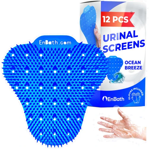 EnBath Urinal Splash Guards (12-Pack), Anti Splash Urinal Screen Deodorizer for Men's Bathroom with Long Bristles and Lasting Deodorizing Ocean Scent to Keep your Restroom Smelling Fresh and Clean