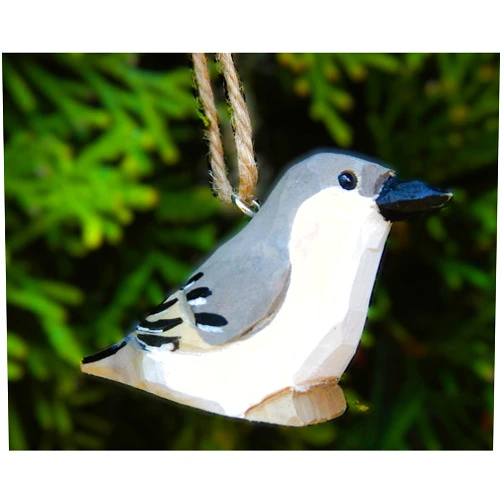 Selsela Handmade Mockingbird Hanging Ornament – Hand-Carved Wooden Bird Figurine, Artisan Wildlife Sculpture, Rustic Christmas Tree Decoration, Nature-Inspired Home Décor