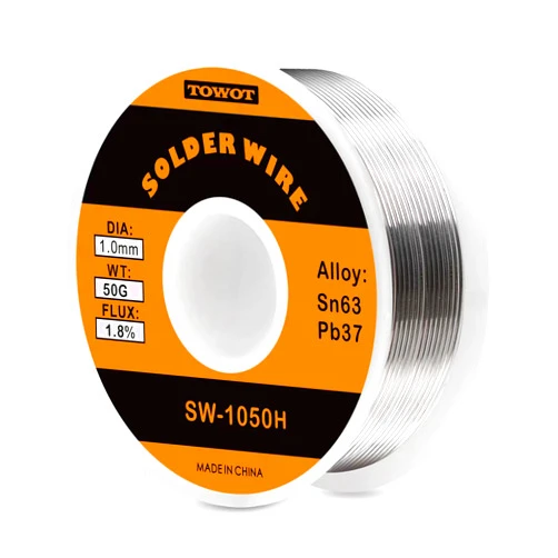 TOWOT 63-37 High Purity Tin Lead Rosin Core Solder Wire for Electrical Soldering, Content 1.8% Solder flux (1.0mm, 50g)