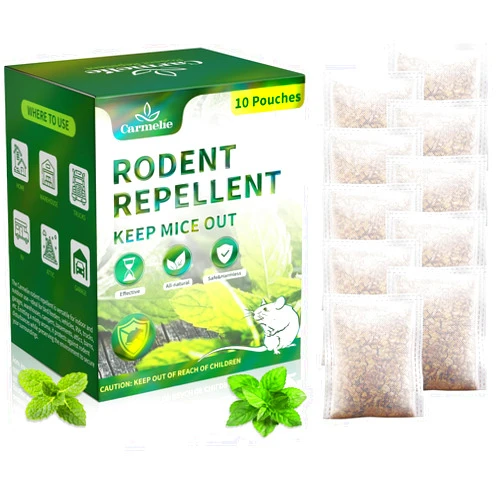 Carmelie Rodent Repellent, Mice Repellent Indoor, Mouse Repellent for House with Peppermint Oil to Repel Mice, Rats, Rodents, Squirrels, All Natural Repellent Pouches for Indoor Outdoor, 10Pouches