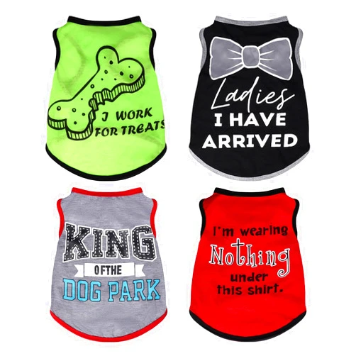 hoyuwak 4 Pieces Pet Shirts Funny Dog Printed Clothes Cool Breathable Puppy Sleeveless Vests Boy Dog Outfit for Summer