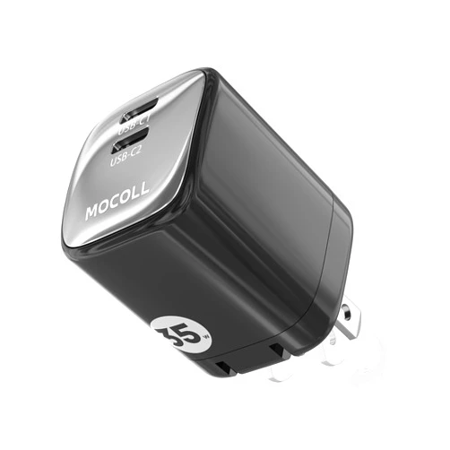 MOCOLL JUST FOR QUALITY 35W USB C Charger Block, 2-Ports GaN Small Adapter with Foldable Plug Wall Charger, MOCOLL Type C Super Fast Charging for iPhone 15 Pro Max/14/13, Galaxy S24 Ultra/S23 Ultra Charger (Black)