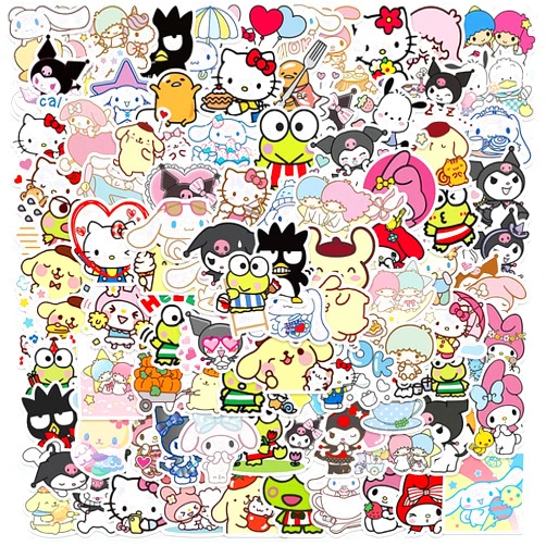 YUN.arbor 100Pcs Cute Stickers Pack Hello Kitty Stickers MyMelody&Kurom Stickers Cinnamoroll Pompompurin Keroppi Pochaco Stickers Decals Assorteds Kawaii Sticker Gifts for Kids Teens Girls Adults