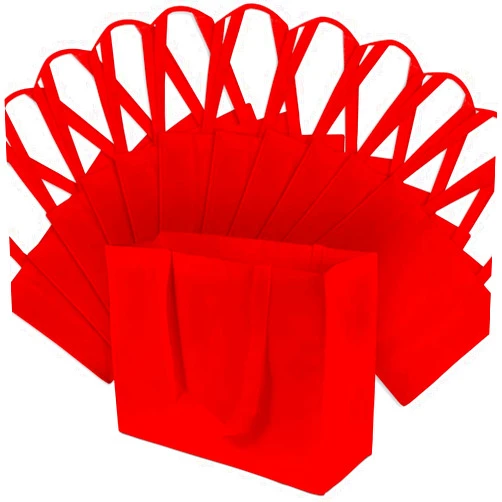 ZENPAC Large Red Gift Bags with Handles, Reusable Fabric Totes for Small Business, Christmas, Valentines, Holidays, Grocery, Bulk, 16x6x12 12 Pack