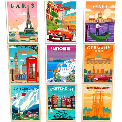 Outus 9 Pieces Vintage National Park Posters, National Park Art Prints Nature Wall Art and Mountain Print Set Abstract Travel Unframed for Hikers Campers Living Room Decor, 8 x 10 Inch (Travel City)