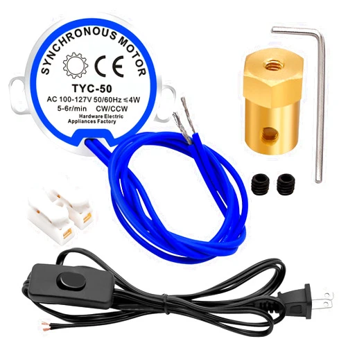 mankk Synchronous Motor Turntable Motor Electric Synchron Motor 5-6RPM 50/60Hz AC100~127V 4W CCW/CW with Flexible Coupling and Power Cord for Cup Turner,Crafting,Model M-TYC-50-5-6R-XLLB1PCS