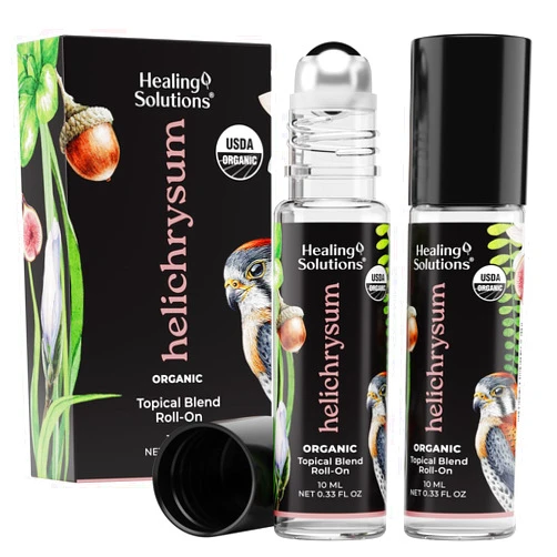 Healing Solutions - (2 Pack) Helichrysum Essential Oil Organic Roll On Set USDA Certified Roller - Perfume, Body Massage, Skin - Helichrysum Organic Essential Oil Roller for Skin & Bruises