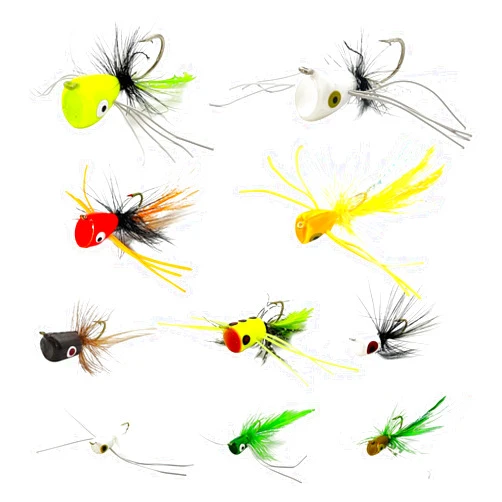 BHwra 10 Pcs Fly Fishing Popper Flies Assortment Kit, Topwater Fly Fishing Popper Flys Kit for Bass Crappie Bluegill Trout Salmon Sunfish Panfish Salmon Perch