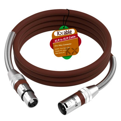 Kxable XLR to XLR Cable 6 Feet, Premium XLR Microphone Cable, Heavy Duty 22AWG OFC XLR Male to Female Cord, 3-Pin Shielded Mic Speaker Cable, Zinc Alloy Connectors, Metal Spring SR, Brown