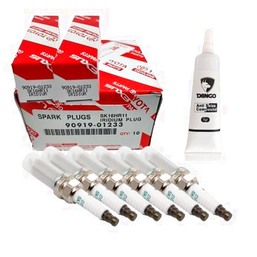 DIINGO Anti Seize Lubricant Bundle with Replacement Toyota Spark Plugs 90919-01233 Denso 3417 SK16HR11 Long Life 6pcs For 4Runner 2014-2022 V6 4.0L, FJ Cruiser, Tundra, OTHERS. (7 Items)