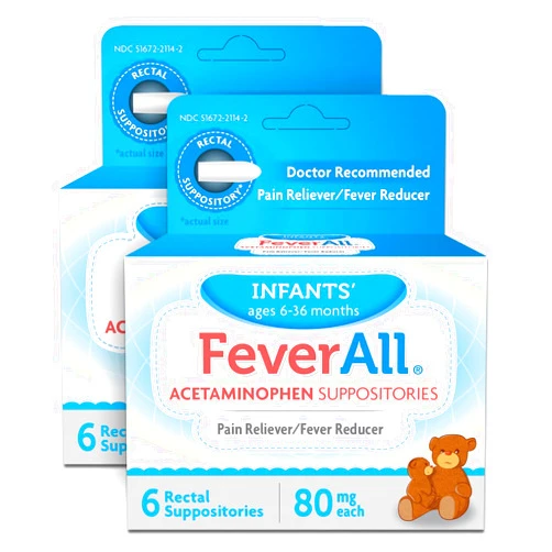 Feverall Infant Acetaminophen Suppositories 6 Rectal Suppositories 80mg Each Pain Reliever/Fever Reducer. Paraben Free, No Artificial Colors or Other preservatives. Ages 6-36 Months (Pack of 2)