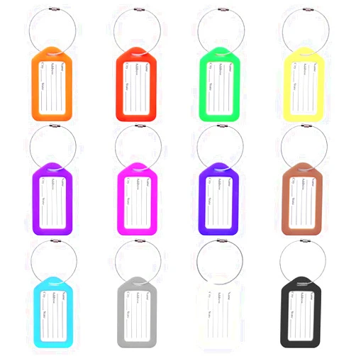 JIAMAIING 12 Pcs Luggage Tags, Waterproof Name ID Tags,3.4x1.9 Inches,Airplane Suitcase Bag Case Labels,Plastic Baggage Identification Code with Wire Tether