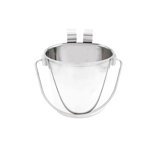 Indipets Heavy Duty Flat Sided Pail with Two Hooks: Pet Water and Food Bowl | 1 Quart, Stainless Steel (PN: AW800106)
