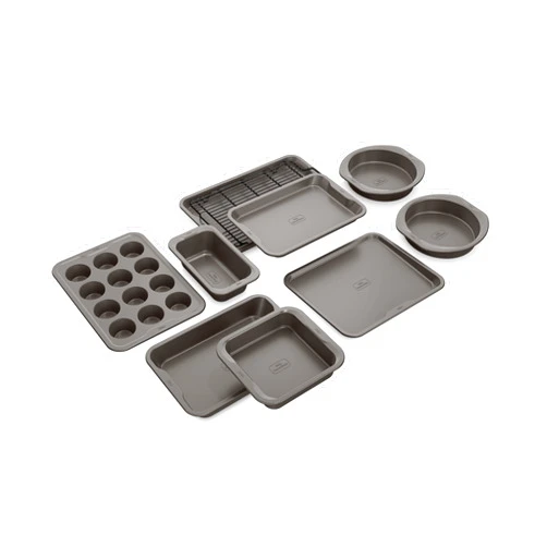 Ninja B39010 Foodi NeverStick Premium 10-Piece Bakeware Sheet Set, Oven Safe up to 500⁰F, with (2) Baking Sheets, Cookie Sheet, Loaf Pan, Muffin Pan, (4) Cake Pans & Cooling/Roasting Rack, Grey
