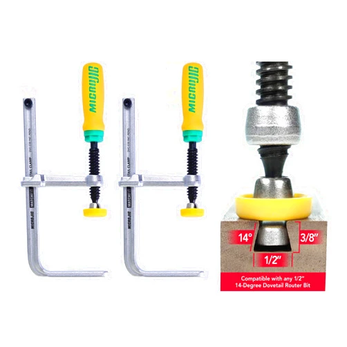 MICRO JIG MICROJIG GRR-RIPPER DVC-538K2 Match Fit Dovetail Clamps, Yellow/Green