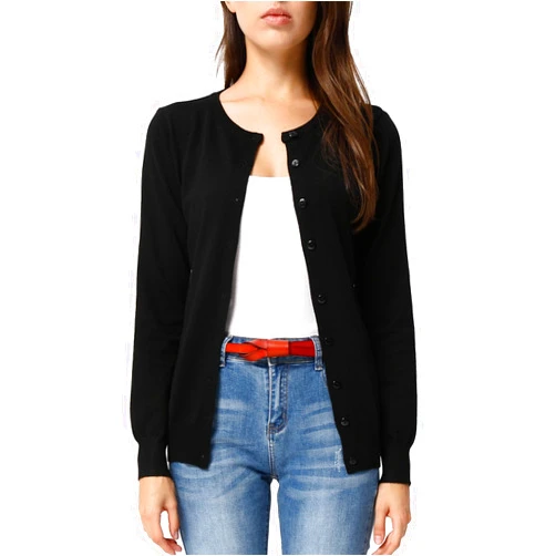 GRACE KARIN Women's Long Sleeve Button Down Crew Neck Classic Sweater Knit Cardigan