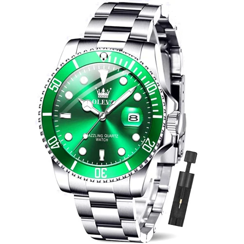 OLEVS Luxury Watches for Men Big Face Stainless Steel Business Dress Analog Quartz Watch with Day Waterproof Luminous Mens Wrist Watch