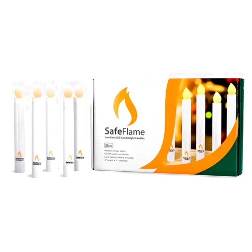 Concordia Supply SafeFlame Flameless Hand Held LED Flickering Amber Battery Candles - Church Service, Candlelight Vigil - AAA Batteries Included (Pack of 25)