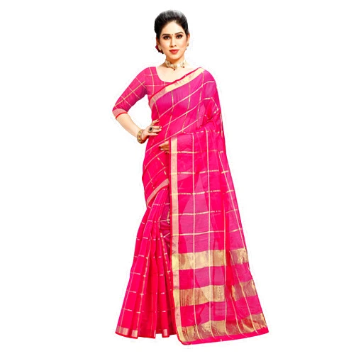 Sidhidata Women's Kota Doria Pure Cotton Saree With Unstiched Blouse Piece