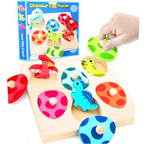 SIERLIKY Wooden Peg Puzzle for Toddlers,Montessori Toys for Kids，Wooden Learning Color Sorting Shape Puzzles for Old Boys Girls, Dinosaur Match Eggs Developmental Sensory Matching Games