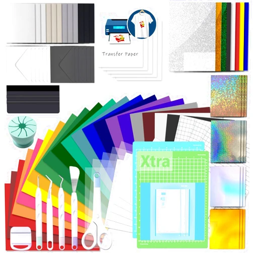 Cutaswish The All-in-One Bundle for Cricut Joy Xtra - 93pcs Accessories Kit with HTV Vinyl, Adhesive Vinyl, Transfer Tape, Cutting Mat, Weeding Tools, Card Kit, Card Mat for Cricut Projects