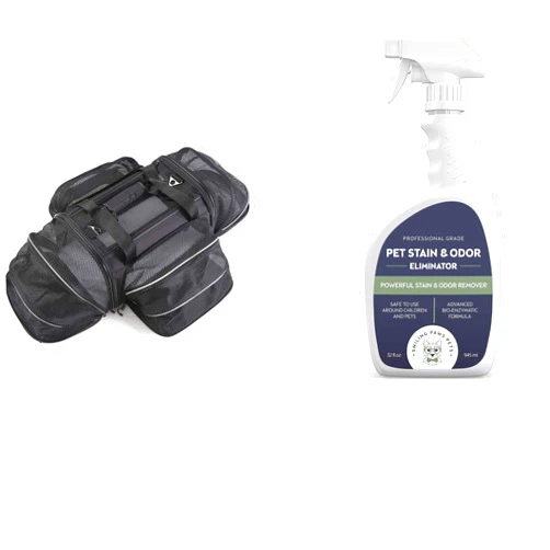 Smiling Paws Pets Pet Carrier - Enzyme Stain & Odor Remover Bundle. Expandable Pet Carrier Along with an Enzymatic Odor & Stain Remover for When The Accidents Happen.