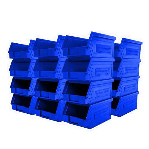 Storage Compat 24 Pack Small Storage Bin, Wall Mount Storage, Hanging and Stacking Bin, Freestanding | 7” x 4” x 3” Plastic Container | Blue | Zeus 1PLZ04 | StorageCompat