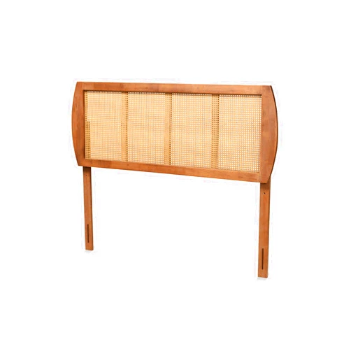 Baxton Studio Harris Mid-Century Modern Ash Walnut Finished Wood and Synthetic Rattan Queen Size Headboard