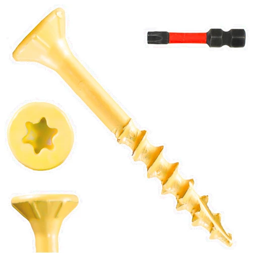 LUPANTER 300 Pcs Exterior Deck Screws 8#×1-1/2 inch, Wood Screws with Yellow Ceramic Coating, Premium Outdoor Rust Resistant Self Taping Screws,T25 Drive Bit includs.