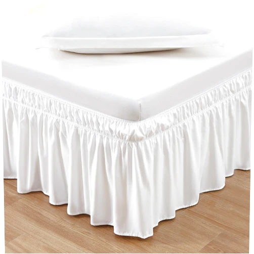 MEILA Wrap Around Bed Skirt Three Fabric Sides Elastic Dust Ruffled 14 Inch Tailored Drop,Easy to Install Fade Resistant-Natural White, Queen/King