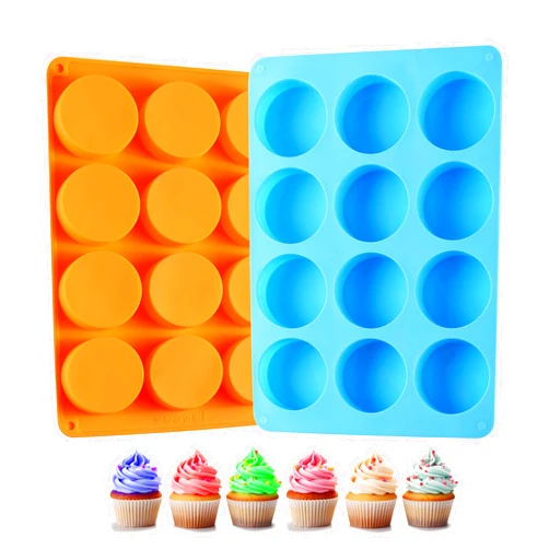 Lccowot 2PCS Silicone Oreo Molds, LCCOWOT 12 Cavity Cookie Chocolate Round Silicone Mold, Baking Mold for Chocolate, Oreo, Cookie, Cany, Mini Cake, Dishwasher Safe (Orange+Blue)