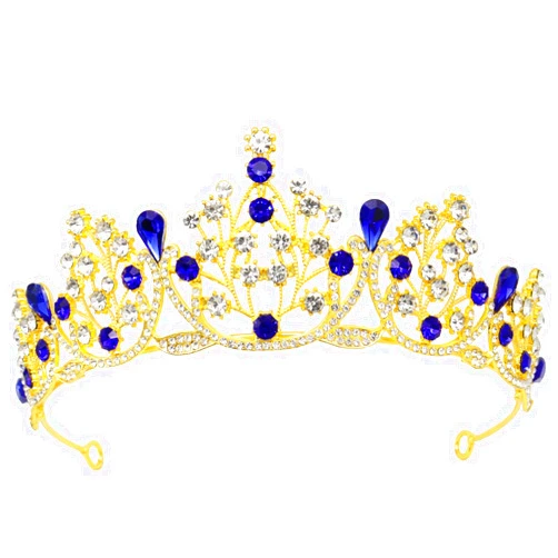 LIHELEI Crystal Crown Tiara for Women, Gold Vintage Queen Crown for Wedding Brides, Princess Tiara Crown for Girls Halloween Costume and Birthday Party - Gold + Blue Crystal