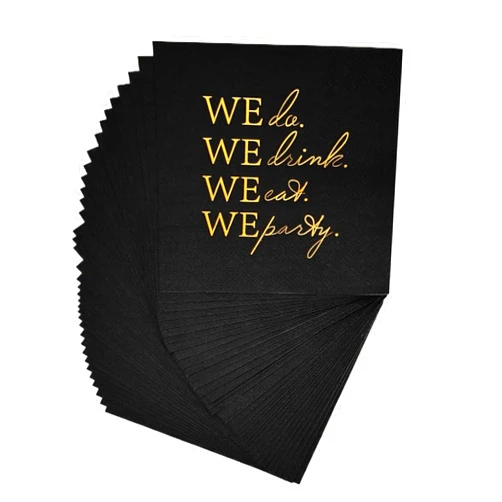 TAPARU 40Pcs Black and Gold Wedding Napkins,Cocktail Beverage Dessert Cake Wedding Shower Engagement Birthday Party Supplies Table Decorations Napkins